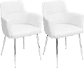 CH-ANDRW-W2 Andrew White & Chrome Dining Room Arm Chair (Set of 2)