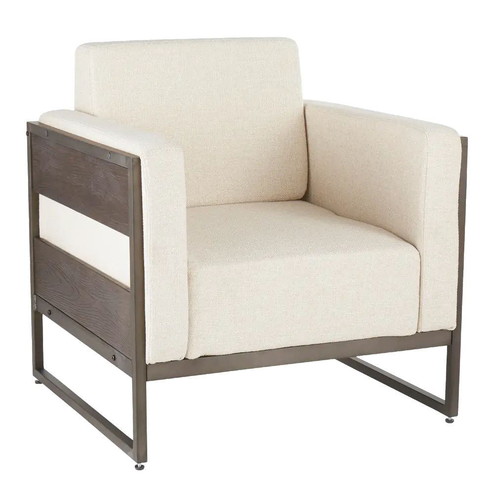 CHR-DRIFT-ANCR Industrial Cream Lounge Chair with Wood and Metal Accents - Drift-1