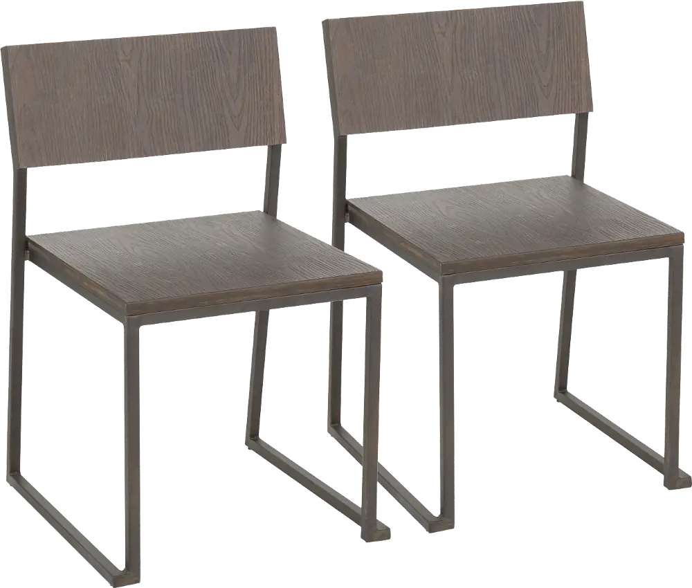 CH-INDYFUJI-ANE2 Industrial Antique Metal and Brown Dining Room Chair (Set of 2) - Fuji-1