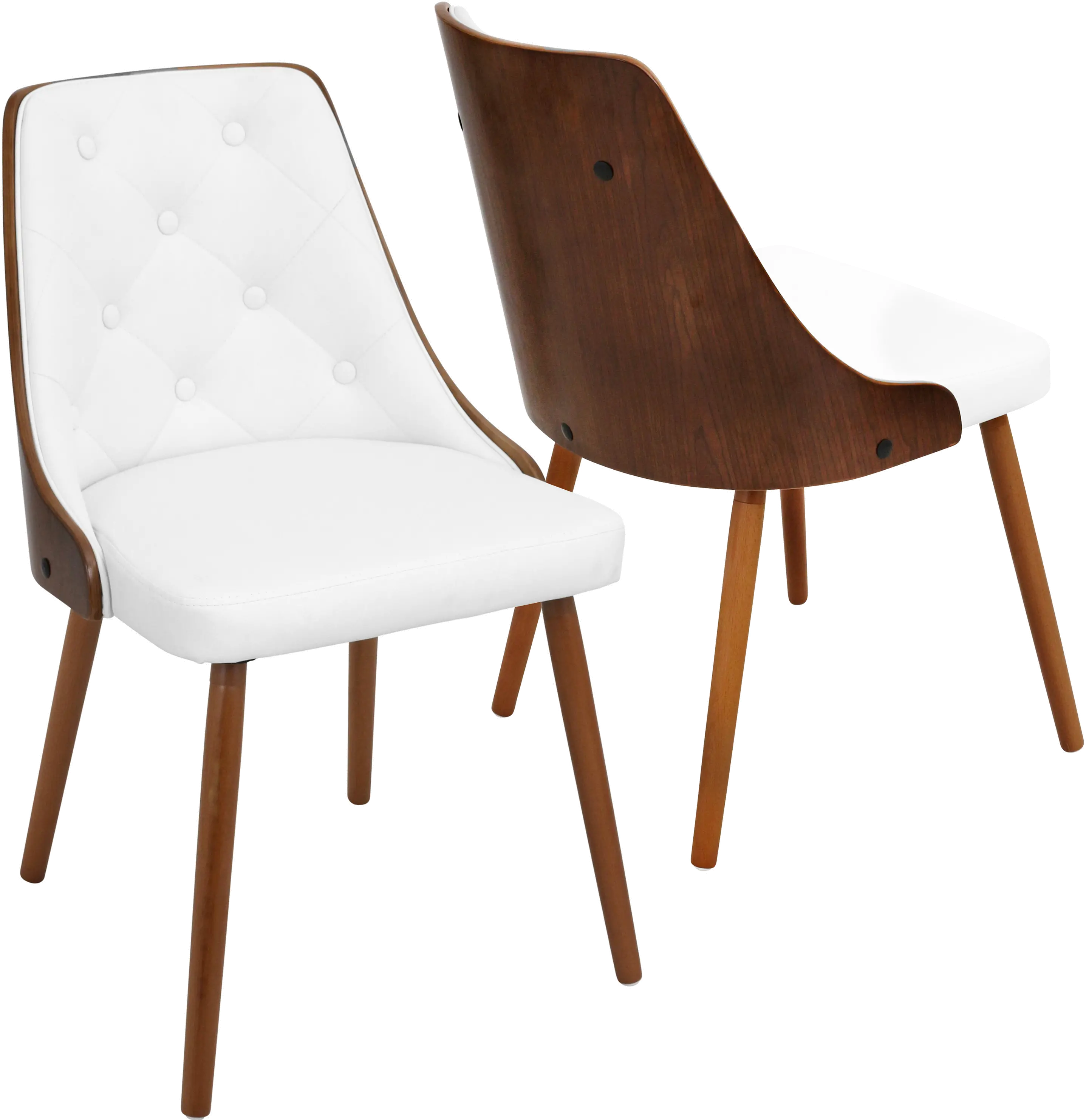 Mid Century White and Brown Faux Leather Dining Room Chair - Gianna