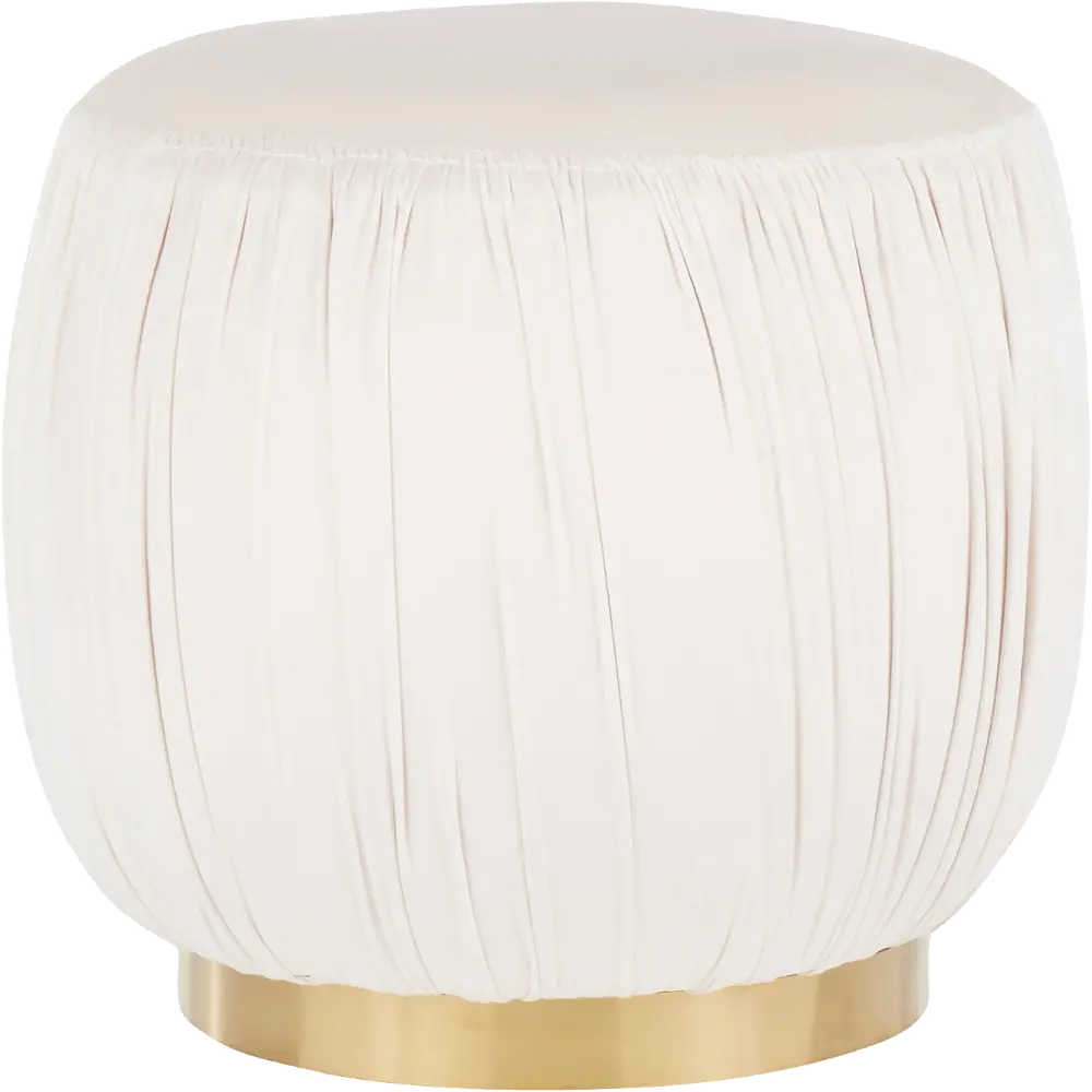 OT-RUCHED AUVCR Ruched Contemporary Cream Velvet Ottoman with Gold Metal-1