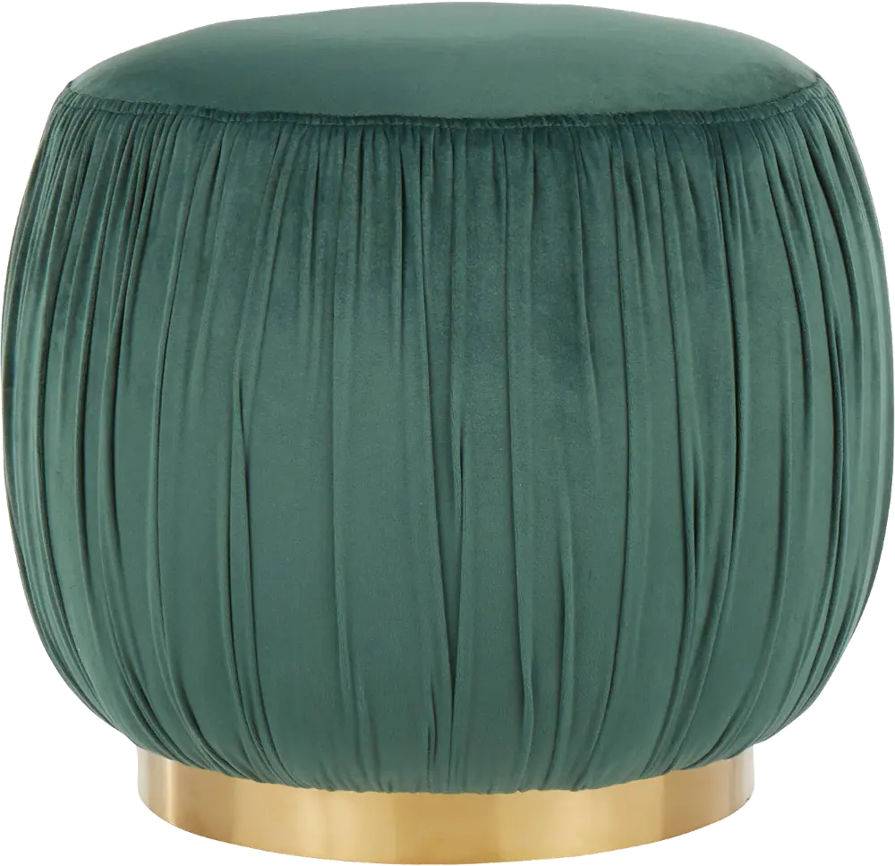 OT-RUCHED AUVGN Ruched Contemporary Green Velvet Ottoman with Gold Metal-1