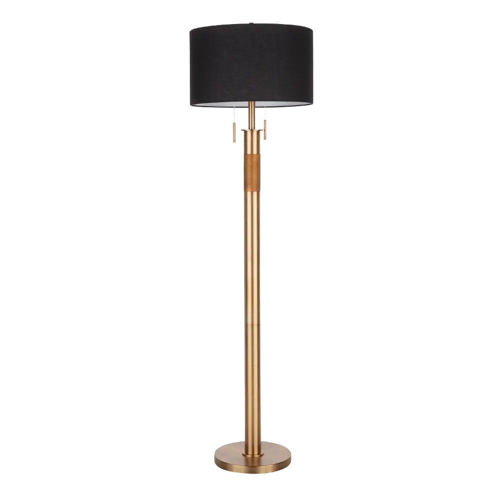 LS-TROPHFL-ABBK Antique Brass Industrial Floor Lamp with Black Shade - Trophy-1