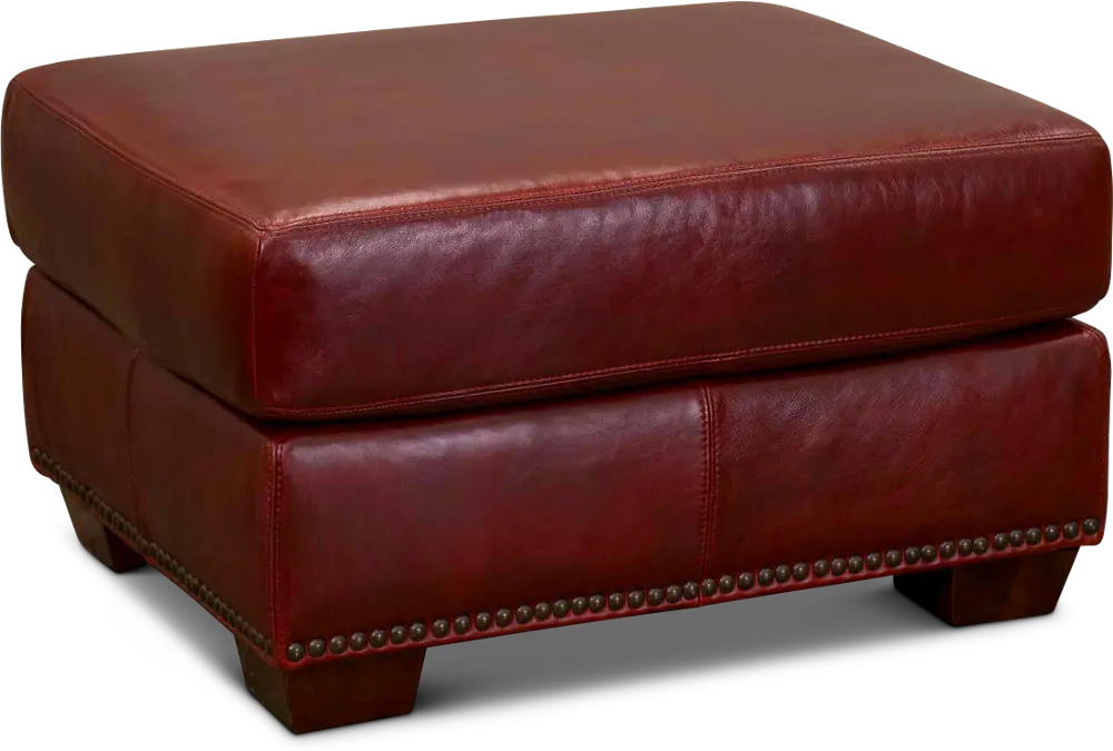 Contemporary Red Leather Ottoman - Marsala-1
