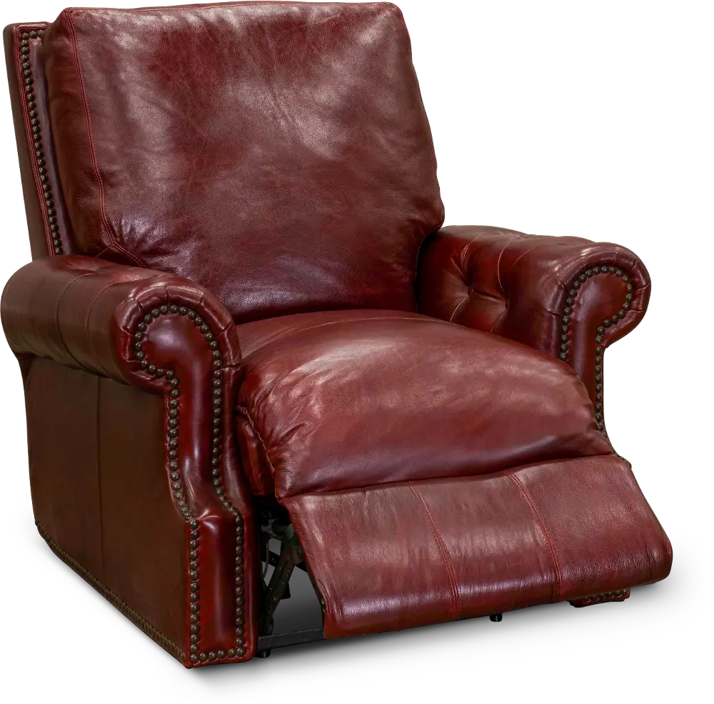 Contemporary Red Leather Power Recliner - Marsala-1