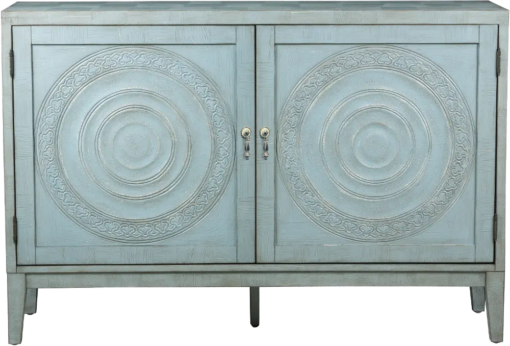 Distressed Pale Blue Embossed Sideboard - Modern Eclectic-1