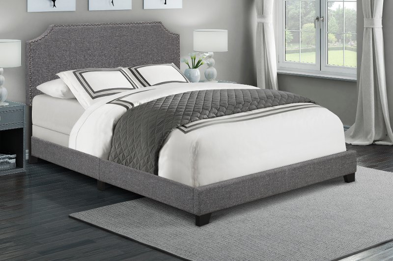 Dark Gray Queen Upholstered Bed, Grey Material Bed Frame Queen