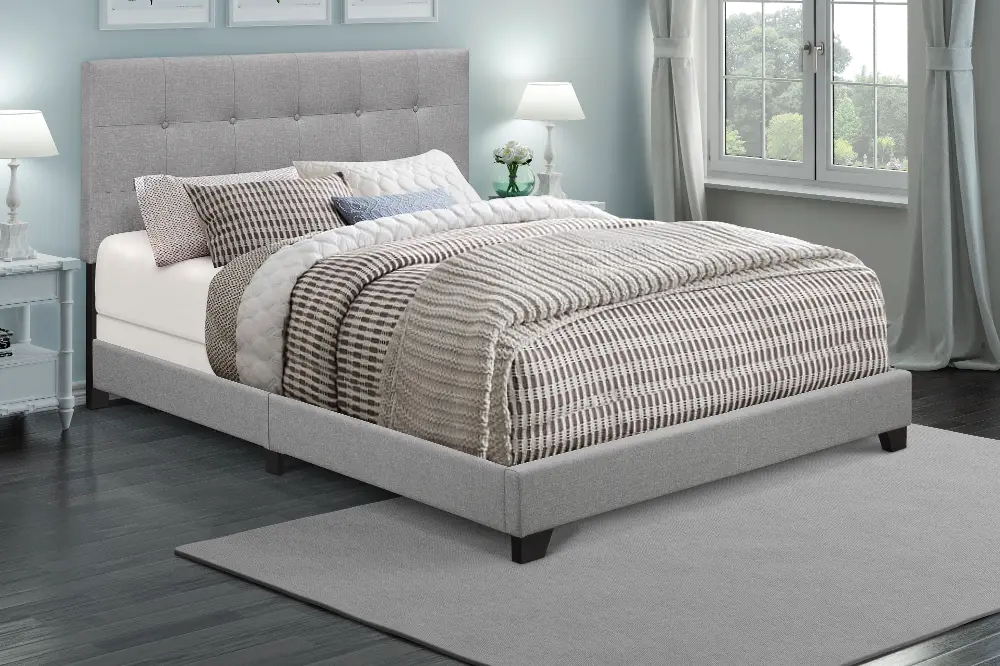 Frost Gray Queen Upholstered Bed - Modern Eclectic-1
