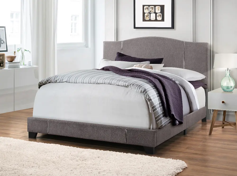 Modern Eclectic Denim Gray Queen Upholstered Bed-1