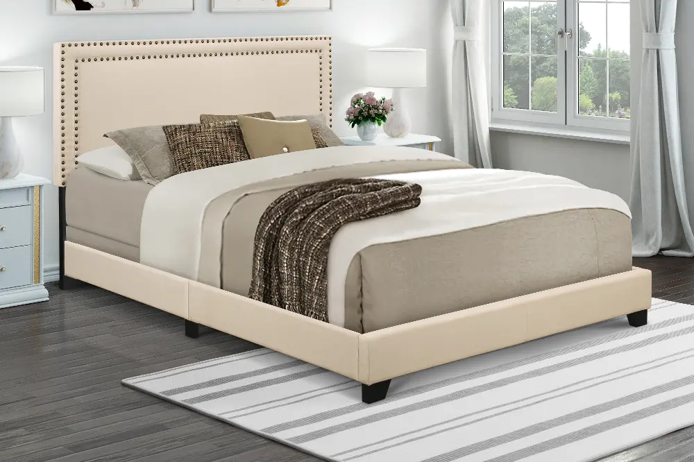 Modern Eclectic Cream Queen Upholstered Bed-1