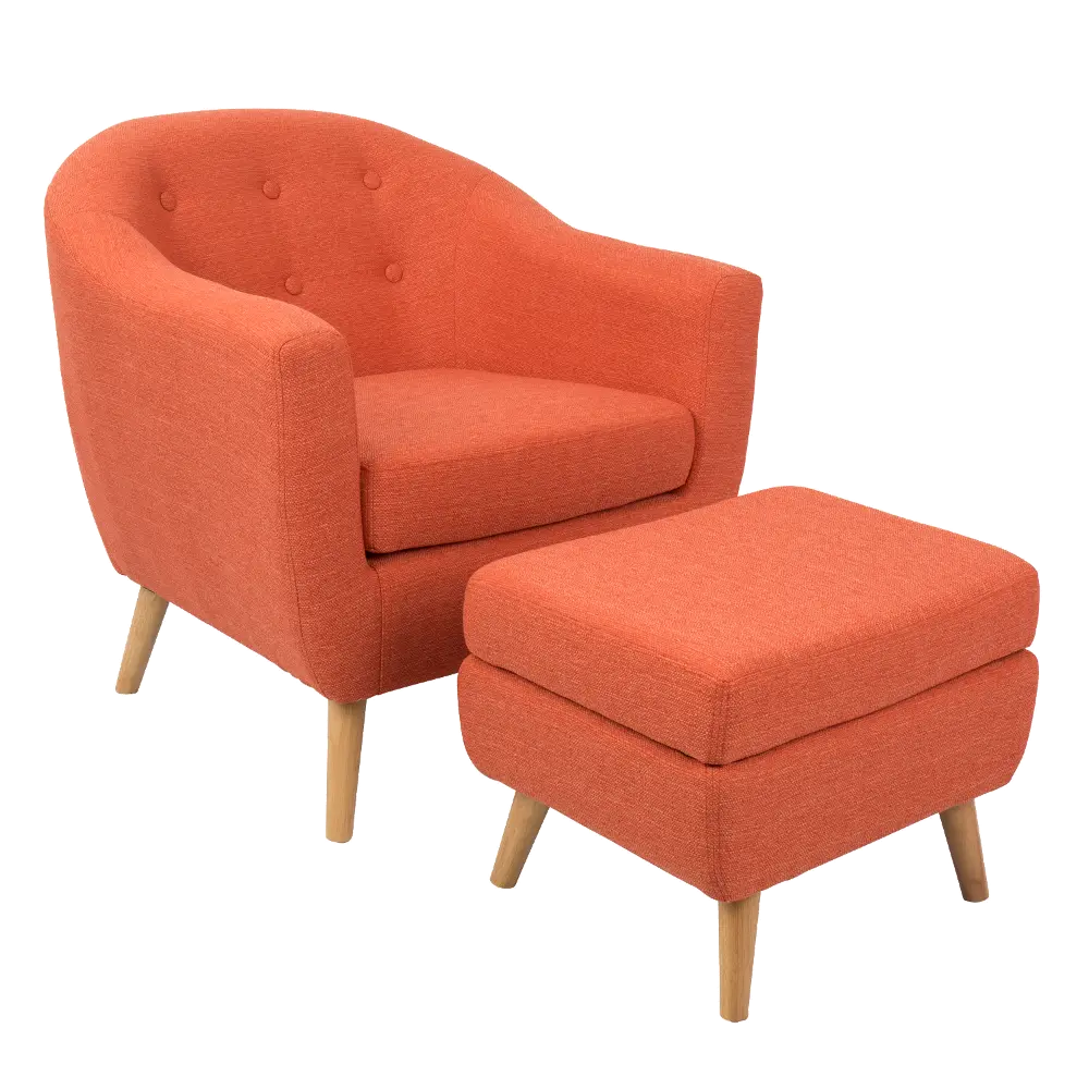C2-AH-RKWL-OR Mid Century Modern Orange Chair and Ottoman - Rockwell-1