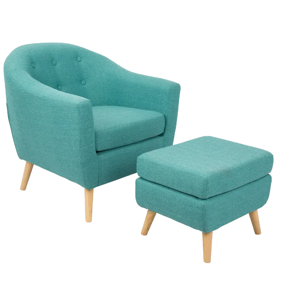 C2-AH-RKWL-TL Mid Century Modern Teal Chair and Ottoman - Rockwell-1