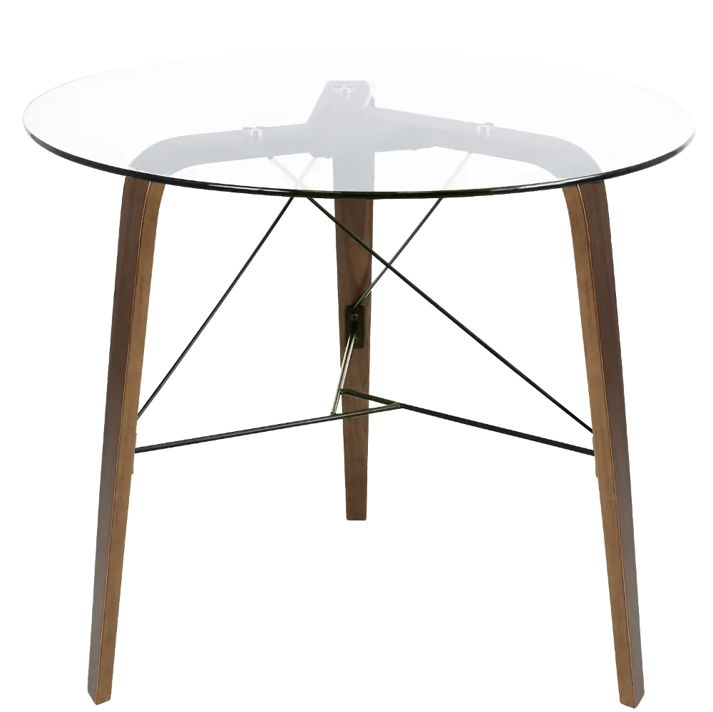 TB-TRILO-WL Mid Century Walnut and Glass Round Dining Room Table - Trilogy-1