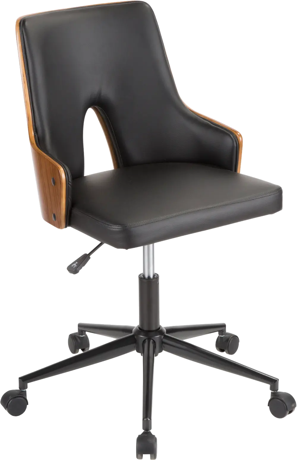 OC-STLA-WL-BK Mid Century Walnut Wood and Black Office Chair - Stella-1