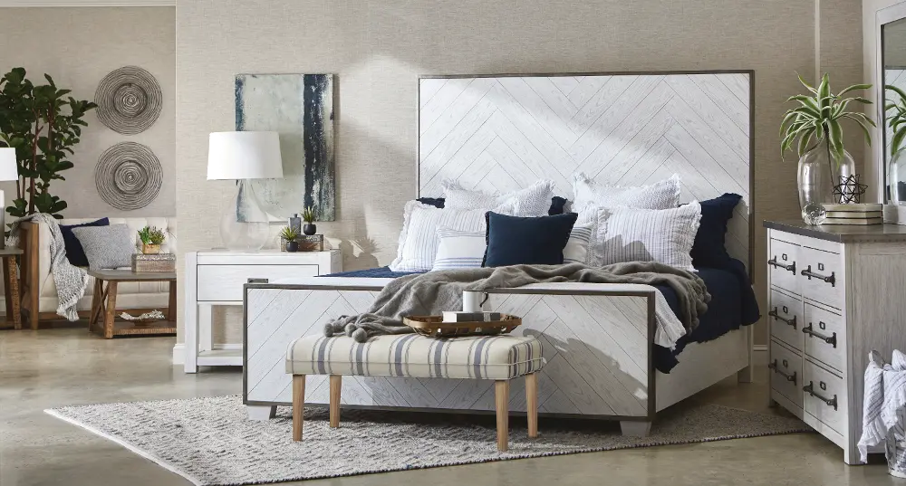 Modern Farmhouse White Queen Bed - Modern Eclectic-1