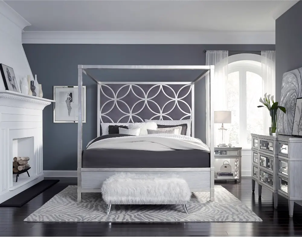 Modern Silver and Gray Queen Canopy Bed - Modern Eclectic-1