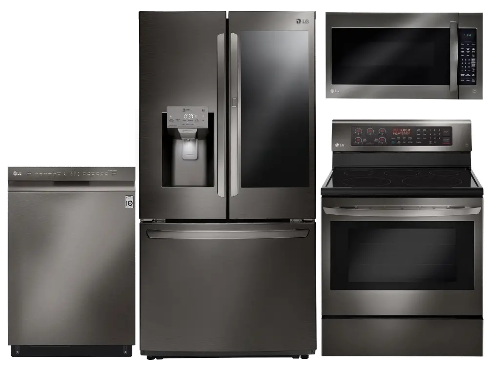 KIT LG 4 Piece Electric Kitchen Appliance Package with Door in Door Smart Refrigerator - Black Stainless Steel-1