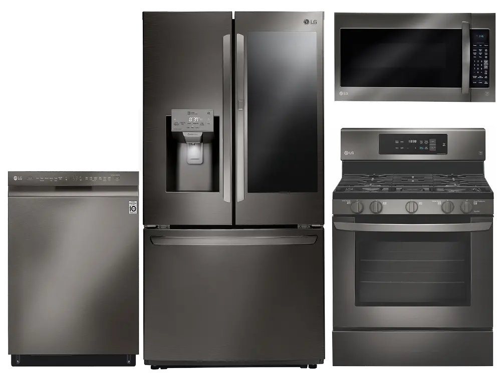 .LG-BSS-4PC-BTM--GAS LG 4 Piece Gas Kitchen Appliance Package with Door in Door Smart Refrigerator - Black Stainless Steel-1
