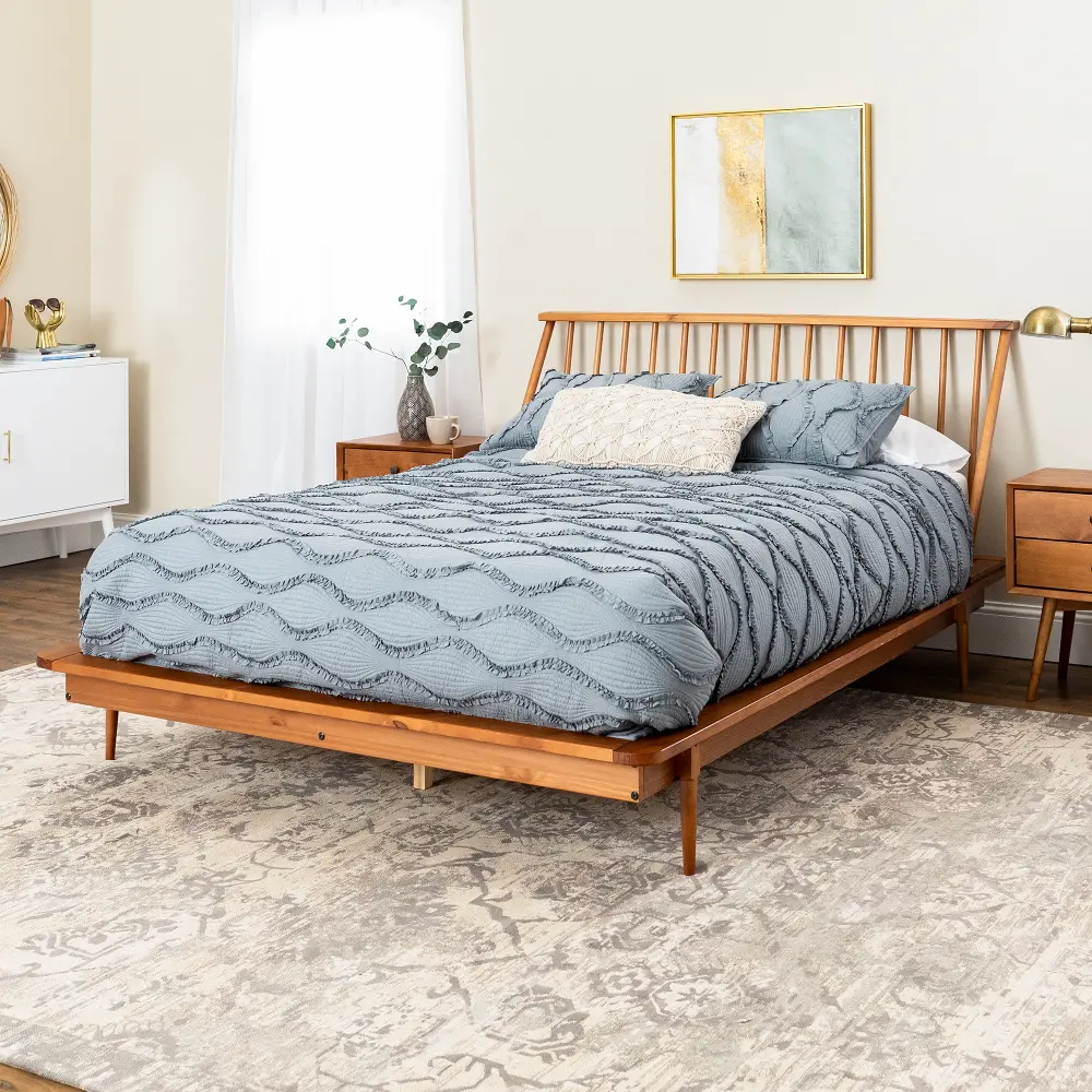 BQSPINCA Modern Caramel Brown Queen Spindle Platform Bed - Walker Edison-1