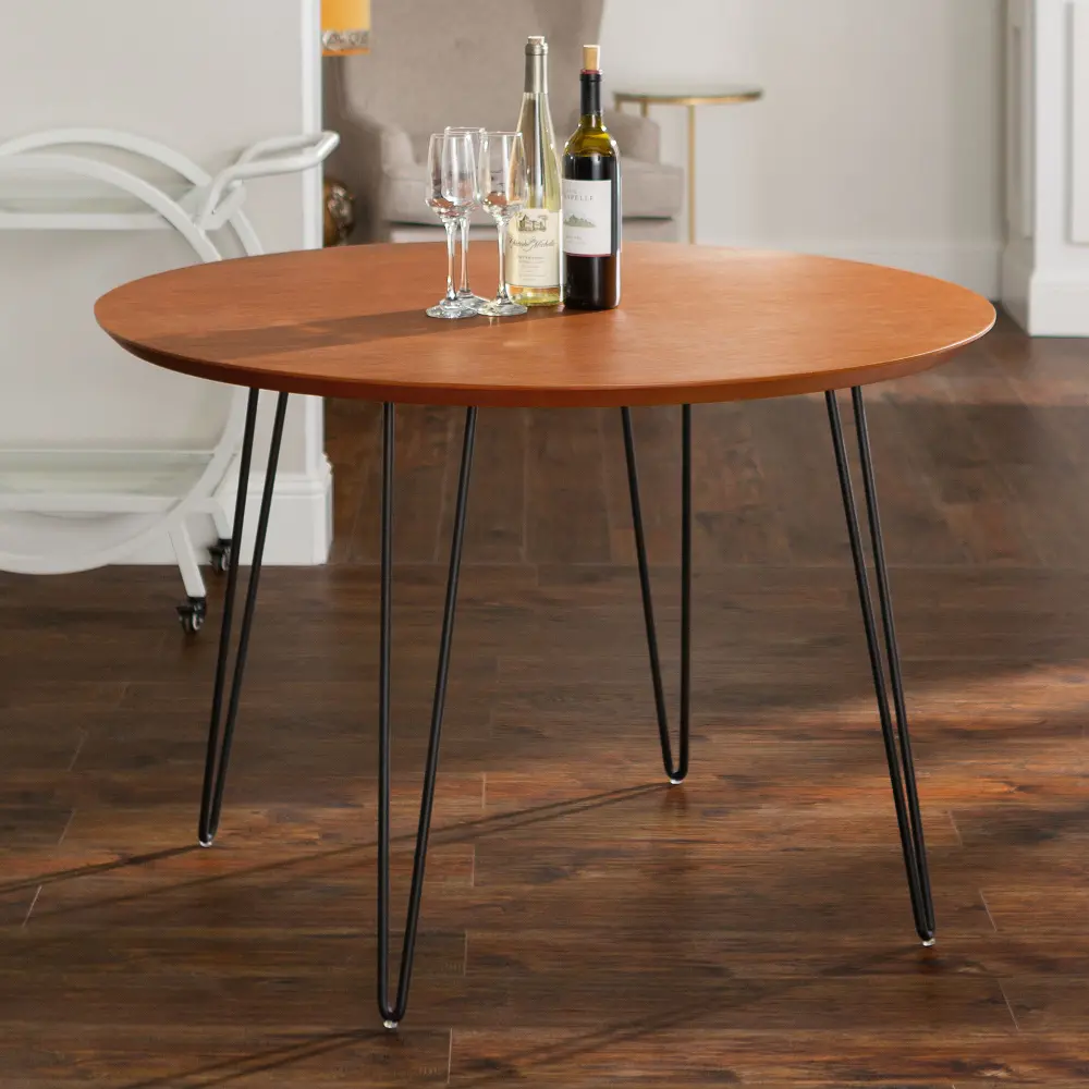 TW46RDHPWT Mid Century Brown 45 Inch Round Dining Room Table-1