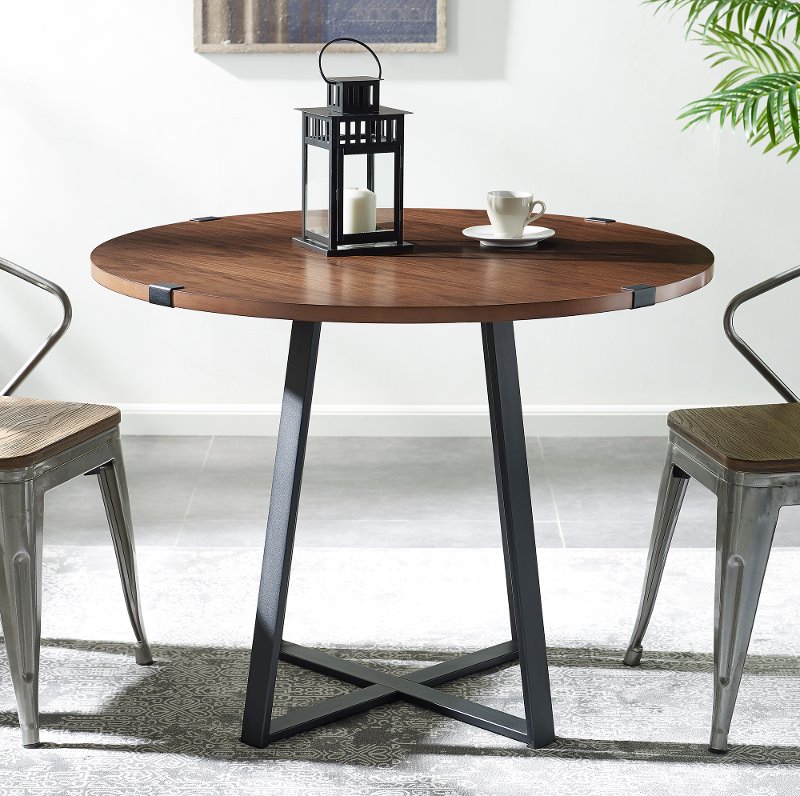 Brown 40 Inch Round Dining Room Table, Metal Round Dining Table