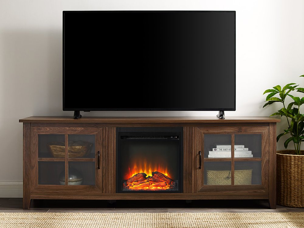 Fallon Dark Walnut 70 Inch Fireplace TV Stand - Walker Edison