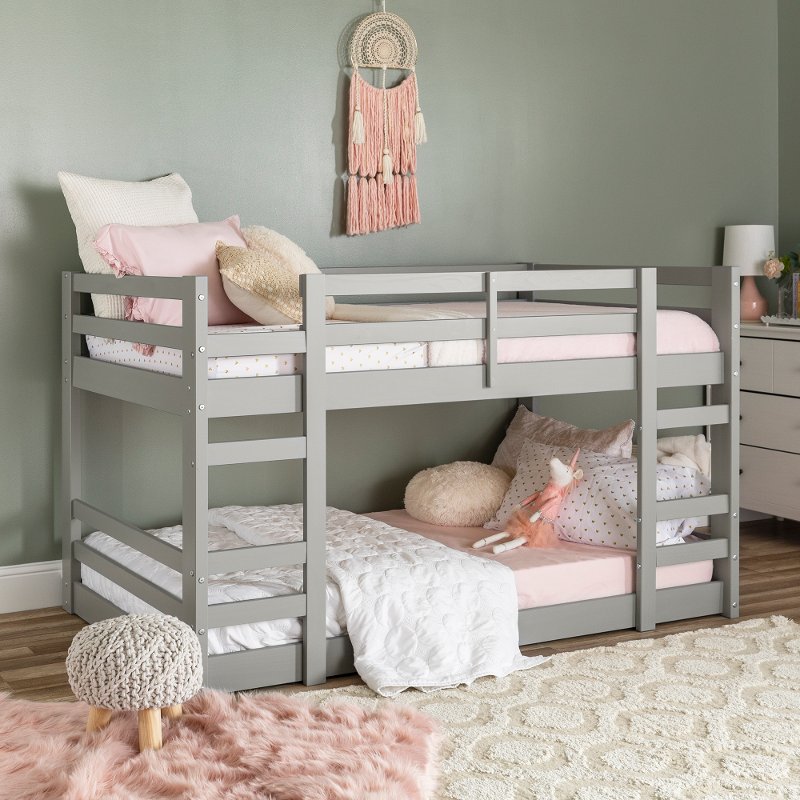 Contemporary Gray Twin Over Low, Twin Bunk Beds Under 100