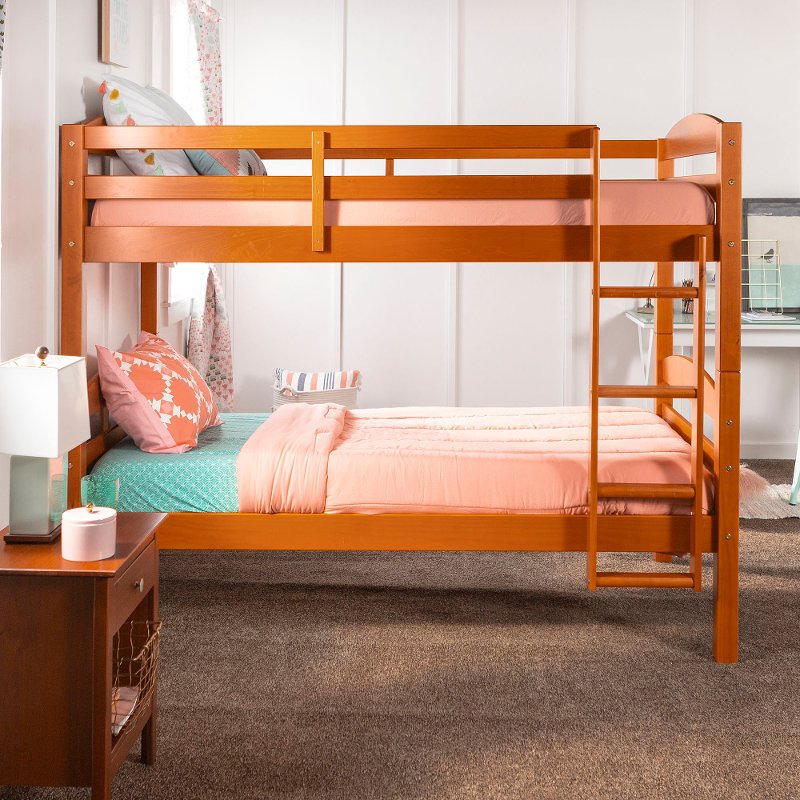 Contemporary Honey Twin Over Bunk, Abby Twin Over Twin Bunk Bed