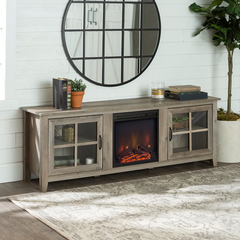 Fallon Gray Wash 70 Inch Fireplace TV Stand - Walker Edison