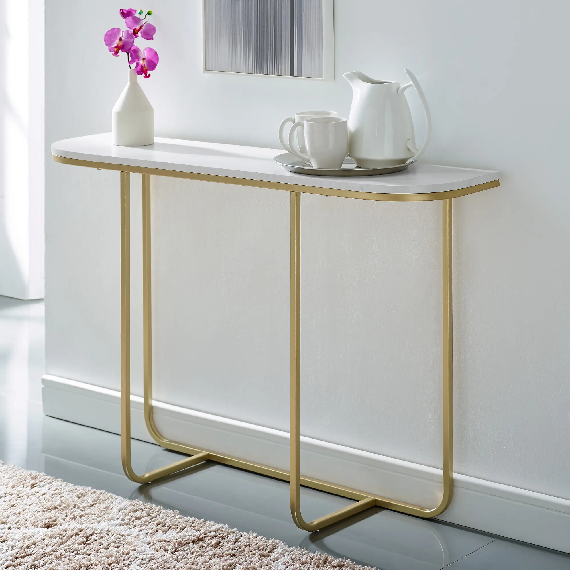Photos - Coffee Table Walker Edison Marble and Gold Glam Entry Table - Harley -  AF 
