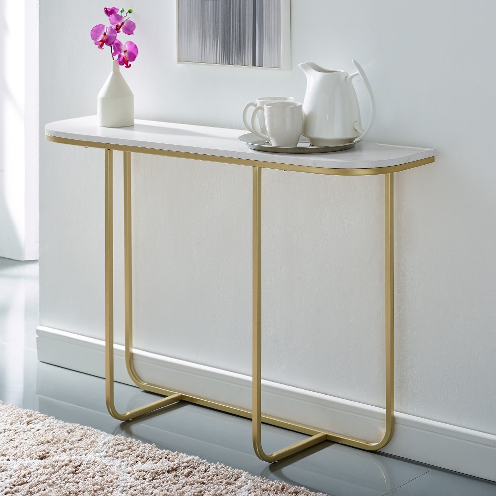 Marble and Gold Glam Entry Table - Harley - Walker Edison