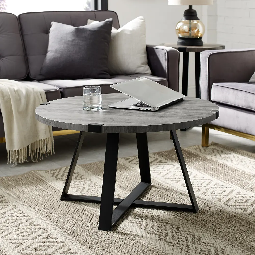 AF30MWCTSG Slate Gray Round Coffee Table - Metal Wrap - Walker Edison-1