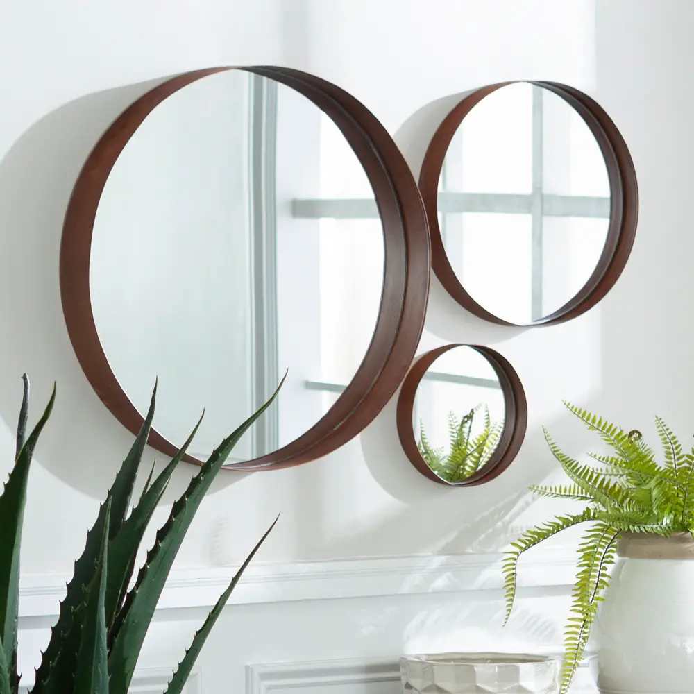 M22BR3CPR Round Modern Copper Metal Wall Mirrors - Set of 3-1