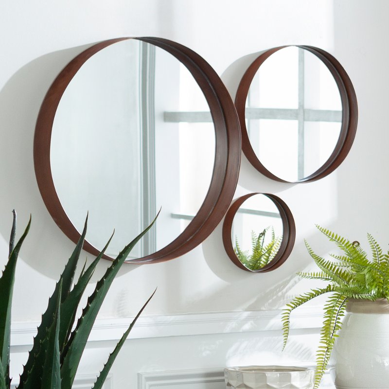 Round Modern Copper Metal Wall Mirrors, Round Mirror Set