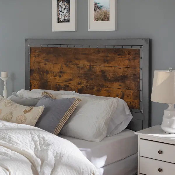 Industrial Rustic Wood And Metal Queen, Adding Headboard To Metal Frame