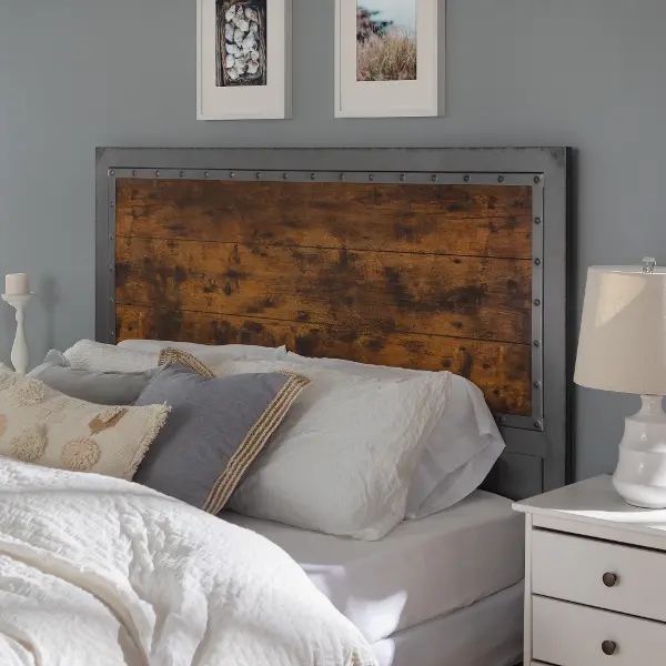 Industrial Rustic Wood And Metal Queen Headboard Rc Willey Industrial Rustic Wood And Metal Queen, Rustic Farmhouse Metal Queen Bed Frame