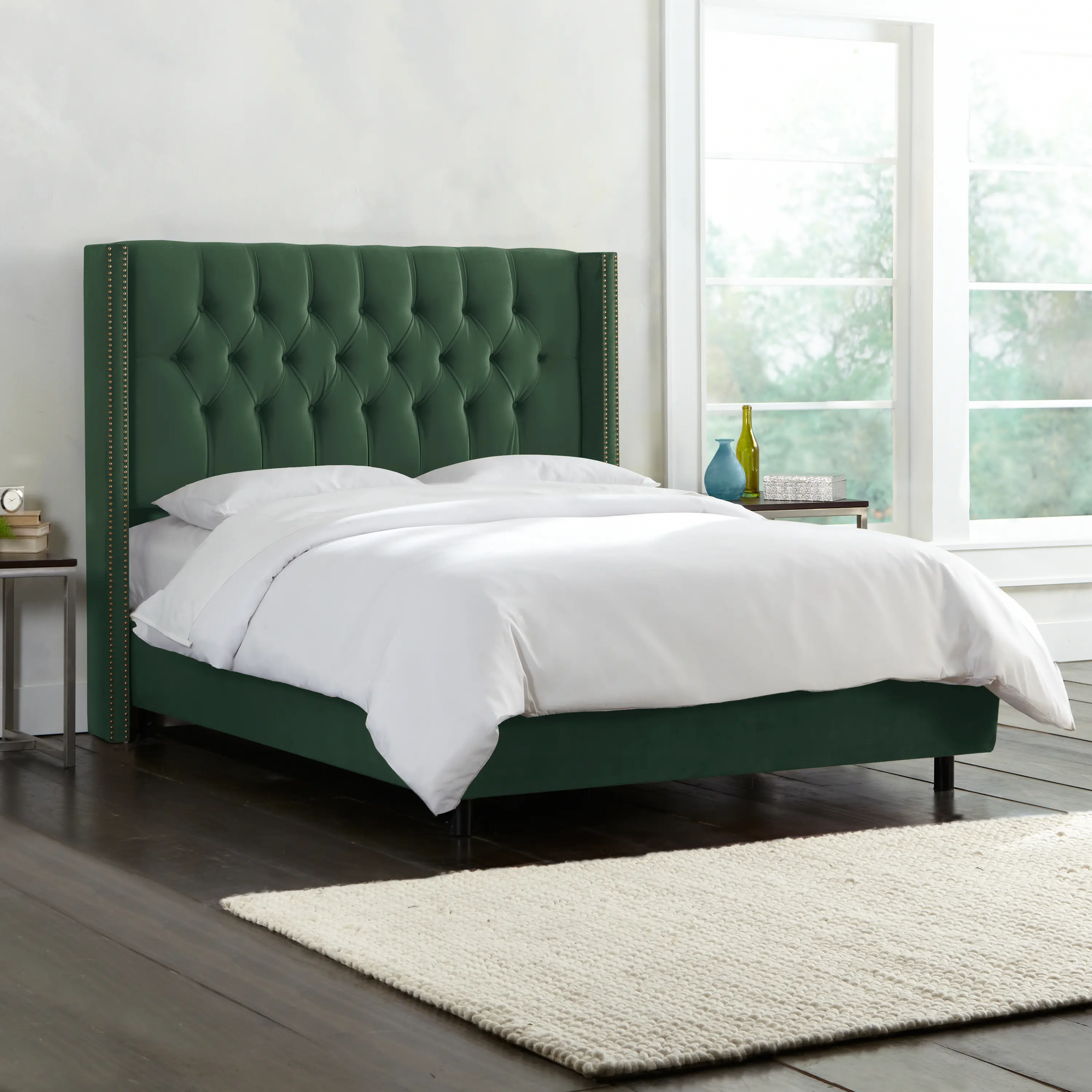 Abigail Green Diamond Tufted Wingback Queen Bed - Skyline Furniture
