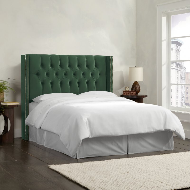Green Tufted Wingback Queen Upholstered, Queen Bed Upholstered Headboard With Storage