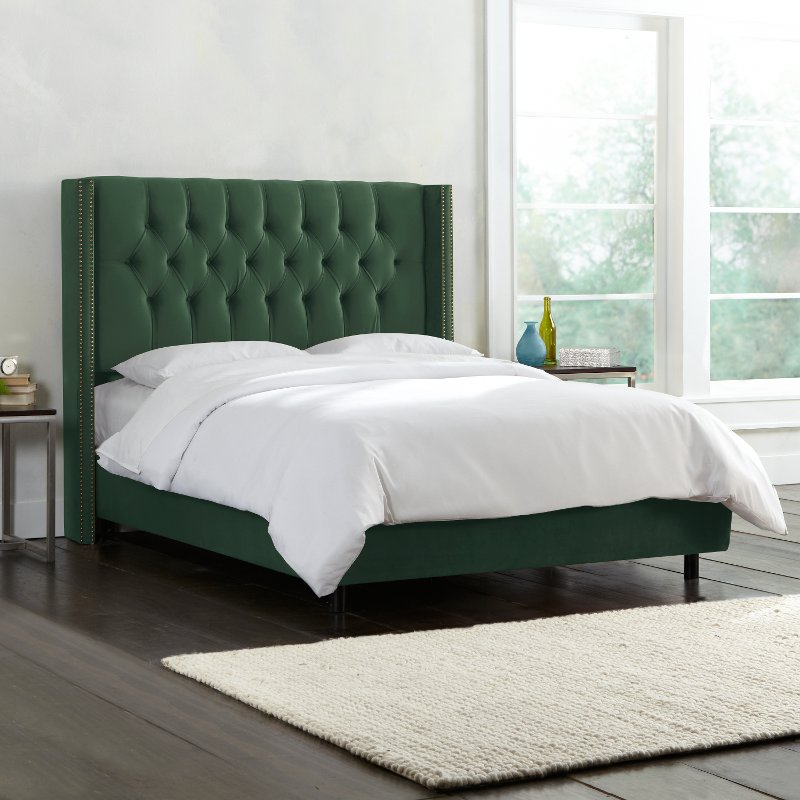 Green Velvet Upholstered Bed 53, Forest Green Velvet Headboard