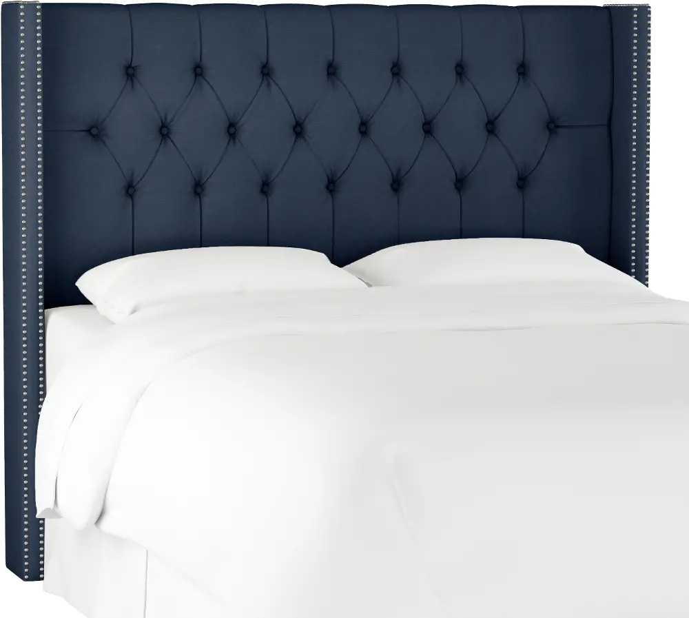 143NB-PWMSTECL Dark Blue Tufted Wingback King Upholstered Headboard-1