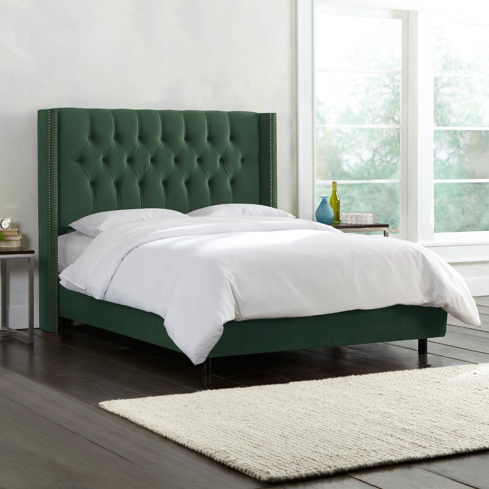 Abigail Green Diamond Tufted Wingback California King Bed -...