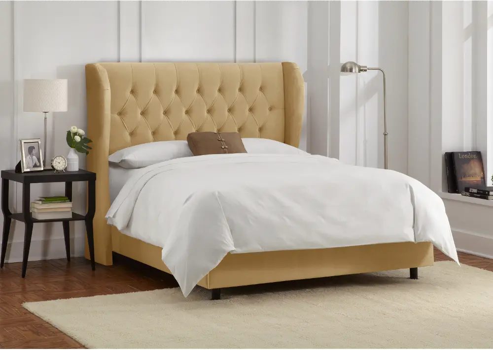 414BEDVLVHN Honey Velvet Wingback California King Upholstered Bed-1