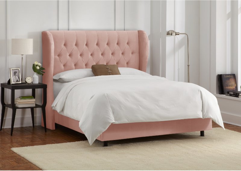 Pink Velvet Wingback California King, California Queen Size Bed Frame
