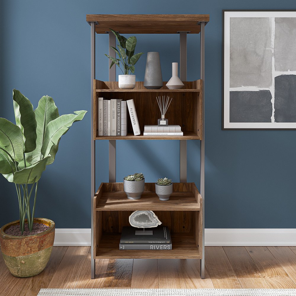 Modern Walnut 4 Shelf Bookcase - Architect