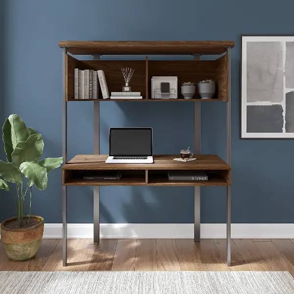 Walnut Small Computer Desk With Hutch, Compact Computer Armoire Furniture