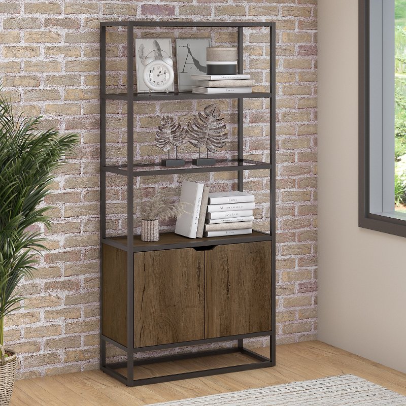 Rustic Brown 5 Shelf Bookcase with Doors - Anthropology | RC Willey