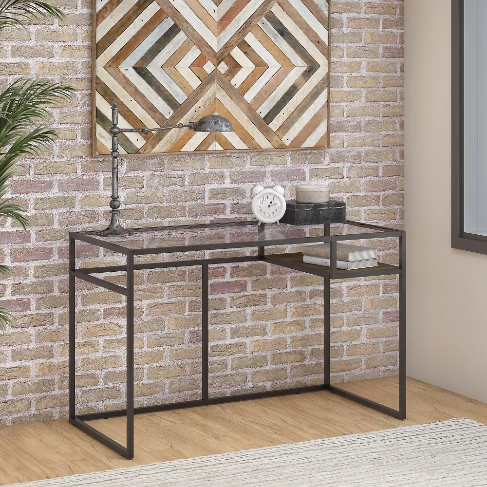 ATD148RB-03 Anthropology Rustic Brown 48  Glass Top Writing Desk with Shelf - Bush Furniture-1