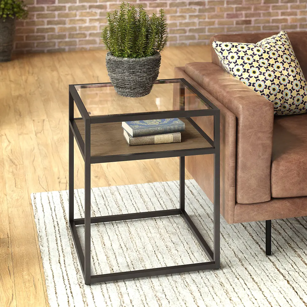 ATT120RB-03 Anthropology Rustic Brown Glass Top End Table-1