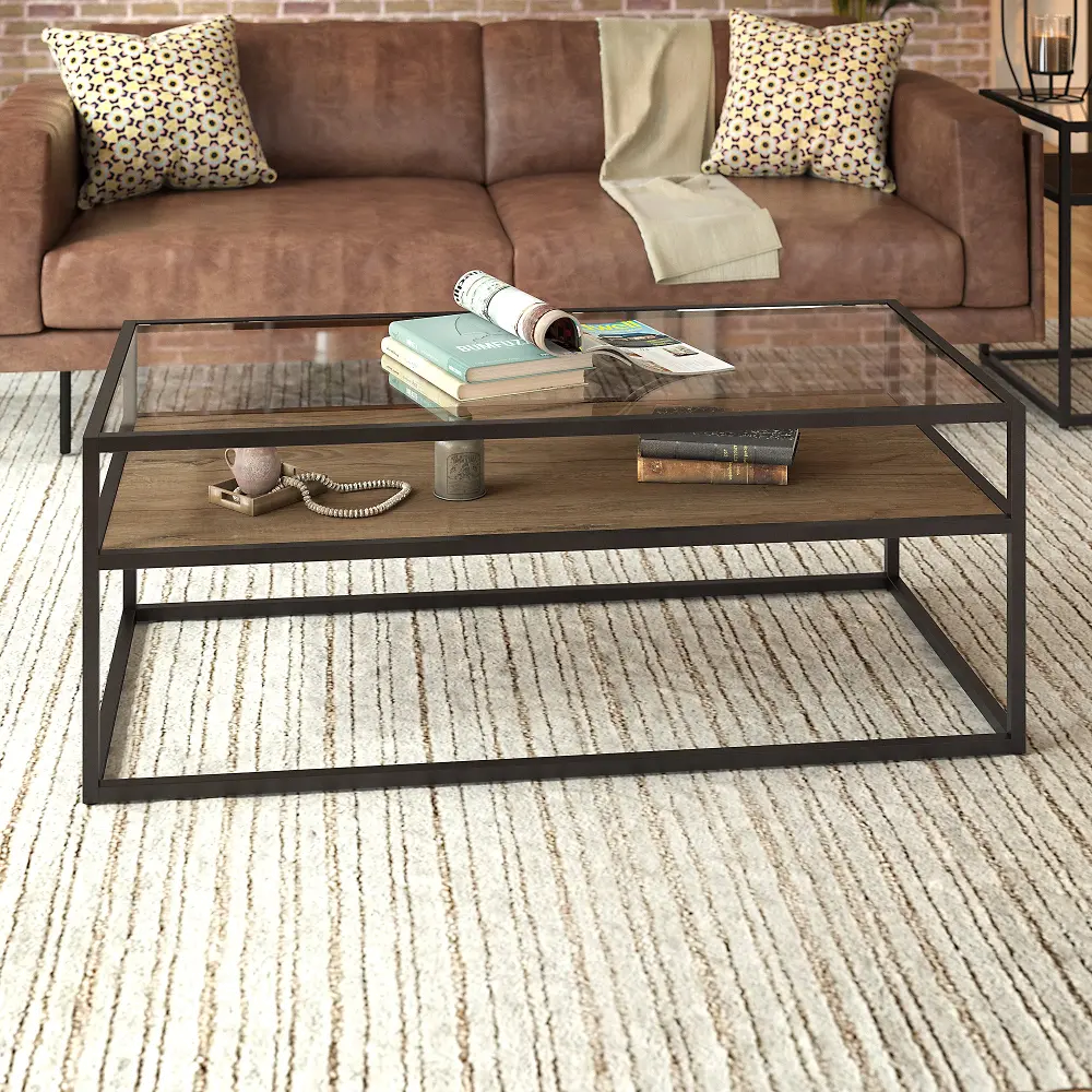 ATT148RB-03 Anthropology Rustic Brown Glass Top Coffee Table-1
