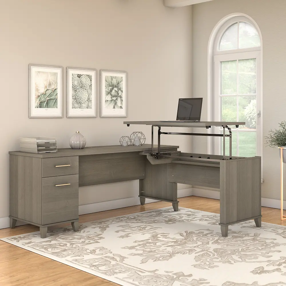SET014AG Ash Gray 72 Inch 3 Position Sit to Stand L Shaped Desk - Somerset-1